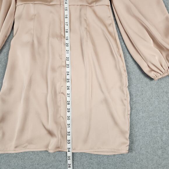 Shein Dress Womens Size Medium Rose Gold Color Satiny Faux Wrap Long Sleeve - Picture 10 of 11